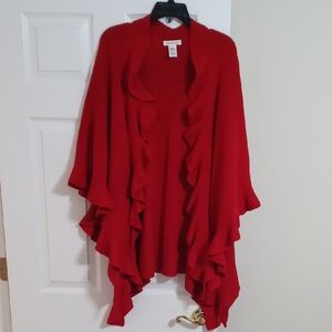 Elegant Red Ruffled Women's Shawl